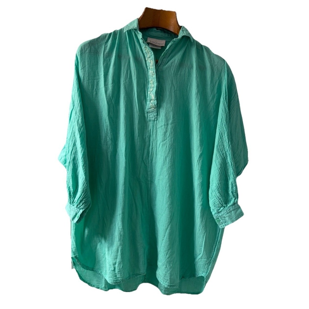 Vtg Vandemere Women's Tunic W/Dolman Sleeve  Seafoam Boho 100% Cotton